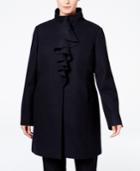 T Tahari Plus Size Ruffled Walker Coat