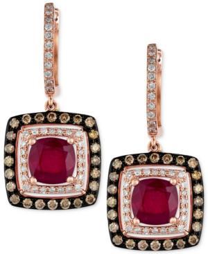 Red Velvet By Effy Ruby (2-7/8 Ct. T.w.) And Diamond (3/4 Ct. T.w.) Square Drop Earrings In 14k Rose Gold