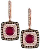 Red Velvet By Effy Ruby (2-7/8 Ct. T.w.) And Diamond (3/4 Ct. T.w.) Square Drop Earrings In 14k Rose Gold