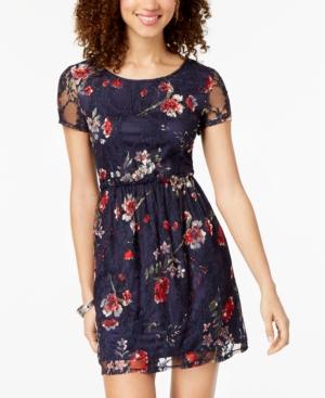Speechless Juniors' Printed Lace Fit & Flare Dress