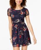Speechless Juniors' Printed Lace Fit & Flare Dress