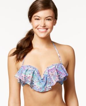 California Waves Patchwork-print Flounce Bikini Top Women's Swimsuit