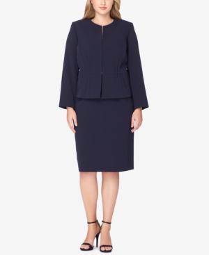 Tahari Asl Plus Size Pintucked Peplum Skirt Suit