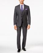 Kenneth Cole Reaction Gray Tonal Shadow Check Slim-fit Vested Suit