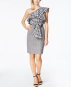 Calvin Klein Gingham One-shoulder Flounce Dress