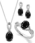Sterling Silver Necklace, Earring And Ring Set, Onyx (4-1/2 Ct. T.w.) And Diamond Accent Pendant, Earring And Ring Set