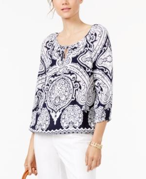 Inc International Concepts Printed Tie-neck Top, Only At Macy's