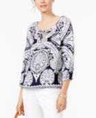 Inc International Concepts Printed Tie-neck Top, Only At Macy's