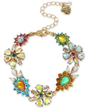 Betsey Johnson Gold-tone Multi-stone Flower Flex Bracelet