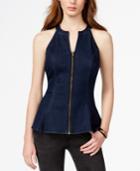 Guess Zip-front Denim Peplum Top