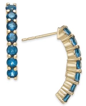 London Blue Topaz Curved Bar Drop Earrings (1-1/2 Ct. T.w.) In 14k Gold