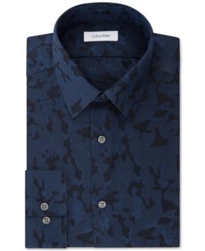 Calvin Klein Steel Men's Slim-fit Non-iron Stretch Performance Navy Camo Dress Shirt