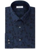 Calvin Klein Steel Men's Slim-fit Non-iron Stretch Performance Navy Camo Dress Shirt