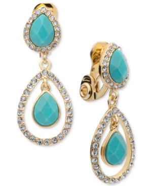 Anne Klein Gold-tone Faceted Stone And Crystal Orbital Drop Earrings