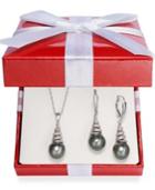 Tahitian Pearl (9mm) And Diamond Accent Jewelry Set In Sterling Silver