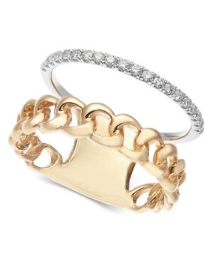 Diamond Two-tone Chain Link Statement Ring (1/5 Ct. T.w.) In 14k Gold & White Gold
