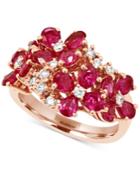 Effy Ruby (3 Ct. T.w.) And Diamond (1/3 Ct. T.w.) Flower Ring In 14k Rose Gold, Created For Macy's
