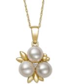 Belle De Mer Cultured Freshwater Pearl (6mm) And Diamond Accent Pendant Necklace In 14k Gold, Only At Macy's