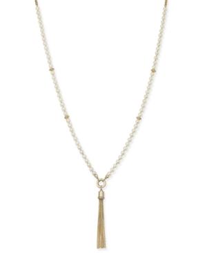 Charter Club Gold-tone White Imitation Pearl Tassel Long Pendant Necklace, Only At Macy's