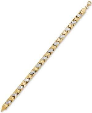 Two-tone Crossbar Link Bracelet In 10k Gold & Rhodium-plate