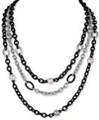 Majorica Two-tone Chain And Man-made Pearl Three-row Necklace