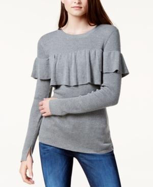 Kensie Ribbed Flounce Sweater