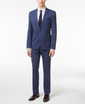 Nick Graham Men's Extra Slim Fit Blue Windowpane Suit