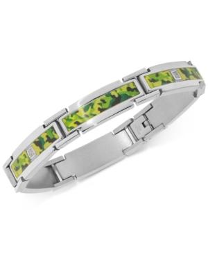 Men's Diamond & Camouflage Print Film Link Bracelet (1/10 Ct. T.w.) In Stainless Steel
