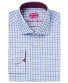 Michelsons Of London Men's Slim-fit Light Blue Dobby Check Dress Shirt
