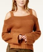 Endless Rose Cold-shoulder Cuffed-sleeve Sweater