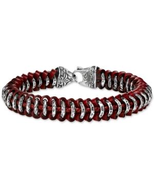 Scott Kay Men's Red Leather Woven Link Bracelet In Sterling Silver