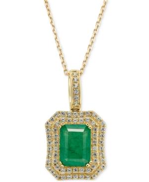 Emerald (1-1/2 Ct. T.w.) And White Sapphire (1 Ct. T.w.) Rectangular Pendant Necklace In 14k Gold