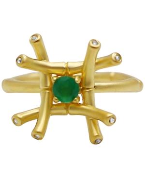 Kesi Jewels Green Agate (1/4 Ct. T.w.) & Diamond & White Topaz Ring In 18k Gold-plated Sterling Silver