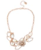 Betsey Johnson Rose Gold-tone Crystal & Imitation Pearl Openwork Statement Necklace, 16 + 3 Extender