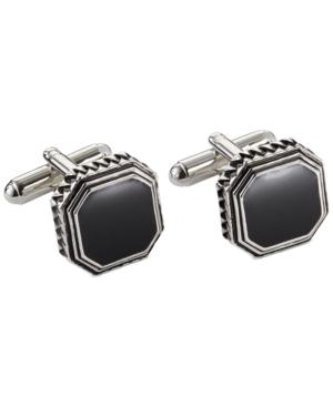 Geoffrey Beene Antique Rhodium Black Octagon Cufflinks