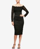 Alex Evenings Ruched Lace Off-the-shoulder Dress