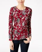 Charter Club Floral-print Long-sleeve Top, Only At Macy's