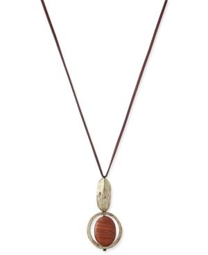 Burnished Gold-tone Suede And Wood Geo Pendant Necklace