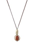 Burnished Gold-tone Suede And Wood Geo Pendant Necklace