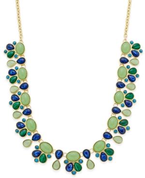Charter Club Gold-tone Green And Blue Stone Drama Necklace, Only At Macy's