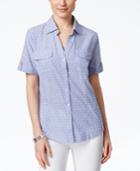 Karen Scott Textured Striped Short-sleeve Shirt, Only At Macy's