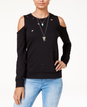 Almost Famous Juniors' Ripped Cold-shoulder Sweatshirt