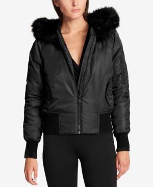 Dkny Faux-fur-trim Down Bomber Jacket