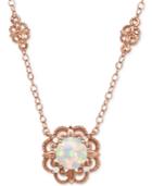Opal (1/2 Ct. T.w.) With Diamond Accent Filigree Floral 17 Pendant Necklace In 14k Rose Gold