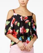 Xoxo Juniors' Printed Cold-shoulder Tie-front Top