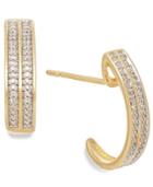 Diamond (1/10 Ct. T.w.) Two-row C-hoop Earrings In 10k Gold
