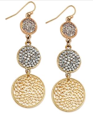 I.n.c. Gold-tone Triple Pave Disc Linear Drop Earrings