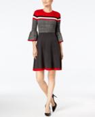 Jessica Howard Striped Bell-sleeve Fit & Flare Sweater Dress