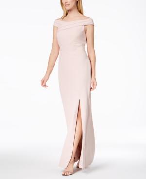 Calvin Klein Off-the-shoulder Slit Gown