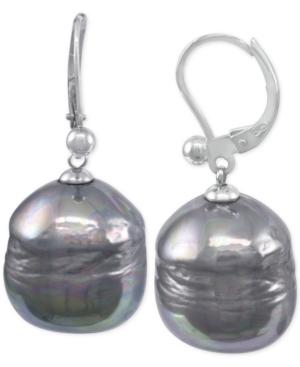 Majorica Sterling Silver Imitation Black Baroque Pearl (12mm) Drop Earrings